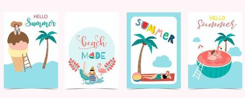 Collection of summer background set with people vector