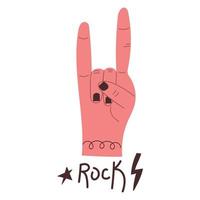 Hand drawn Rock or Heavy Metal hand sign two fingers up Flat illustration vector