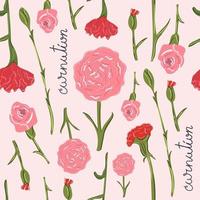 Hand drawn seamless pattern of carnation flowers Flat illustration vector