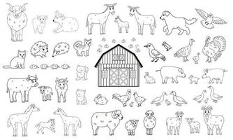 Set of outline cartoon farm animals vector