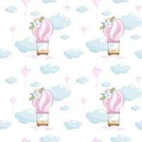 Seamless vector illustration of a balloon with flower compositions on a pink background