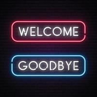 Welcome and Goodbye vector neon text banner