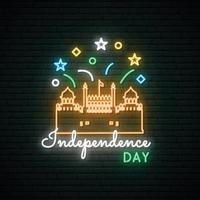 Neon greeting card with Lal Qila illustration for celebrating Independence Day of India vector