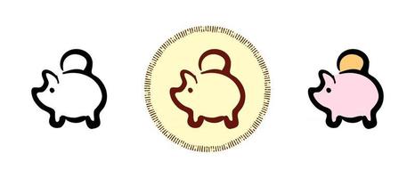 Piggy bank outline and colors and retro symbols vector