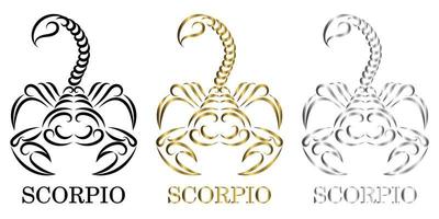 line vector logo of a scorpion It is sign of scorpio zodiac there are three color black gold silver