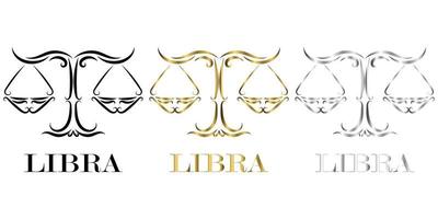 línea vector logo de escalas es signo del zodíaco libra hay tres colores negro oro plata