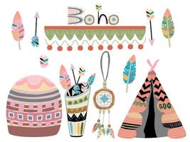 una colección de estilo boho colorido vector