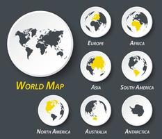 World and continent map on circle