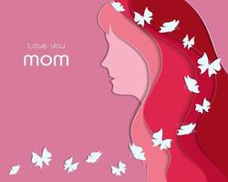 Abstract paper art design on pink background for Mother Day Women Day banner or poster vector