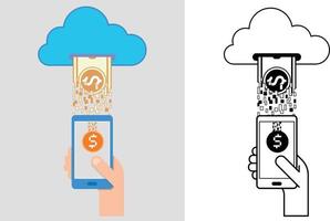 dinero de la nube al móvil como concepto de código digital binario vector