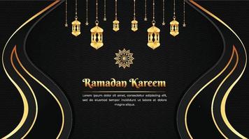 Hermoso fondo realista de ramadan kareem negro y dorado con linternas vector