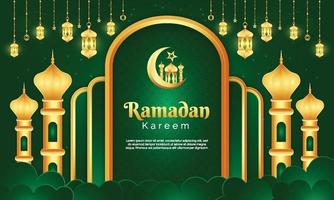 Hermoso fondo realista de ramadan kareem negro y dorado con linternas vector