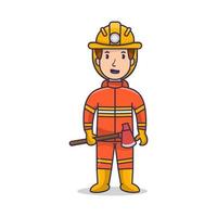 FireFighter Cartoon Character Man Cute Firefighter Fireman  fire fighter boy vector