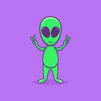 lindo personaje de mascota alienígena caricatura alienígena ilustración diseño plano estilo de dibujos animados vector