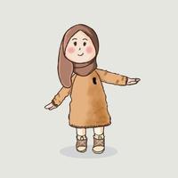 Cute Little Girl Hijab Happy face Muslim Little Girl Vector Illustration Happy