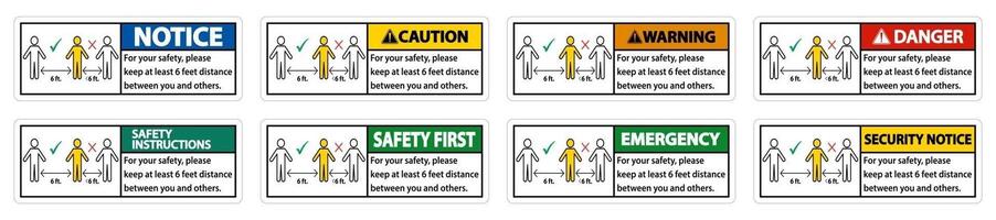 Keep 6 Feet Distance or your safety please keep at least 6 feet distance between you and others vector