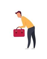 Man traveler with carry on bag flat color vector faceless character