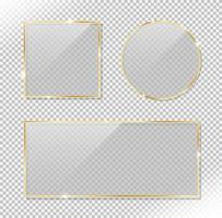 Set of glossy circle rectangle and square gold frame with shiny glare effect