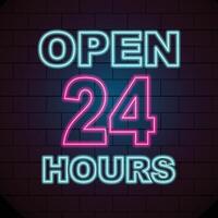 glowing neon open 24 hours sign templat vector