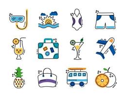 bundle of summer vacations set icons vector