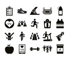 bundle of runners and tracks set icons vector