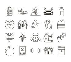 bundle of runners and tracks set icons vector