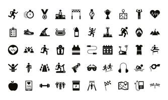 bundle of runners and tracks set icons vector