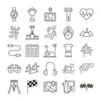 bundle of runners and tracks set icons vector