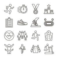 bundle of runners and tracks set icons vector