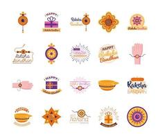 paquete de feliz celebración raksha bandhan establecer iconos vector