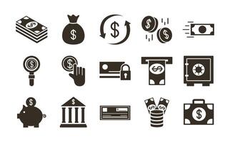 bundle of money currency set icons vector