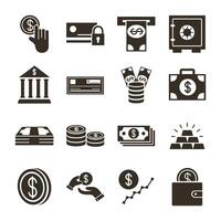 bundle of money currency set icons vector