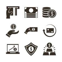 bundle of money currency set icons vector