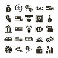 bundle of money currency set icons vector