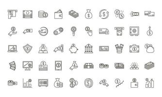 bundle of money currency set icons vector