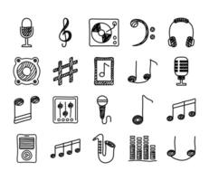 bundle of music set icons vector