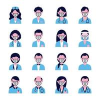 group of people and doctors wearing medical masks vector