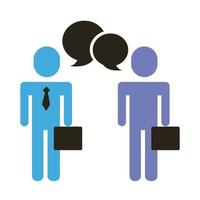 businessmen couple figures with speech bubble flat style icon vector