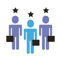 figuras de trabajo en equipo de hombres de negocios con icono de estilo plano de estrellas vector