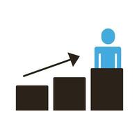 businessman figure with statistics bars and arrow up flat style icon vector