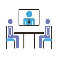 businessmen teamwork figures in table with teleconference flat style vector