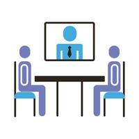 businessmen teamwork figures in table with teleconference flat style vector