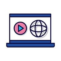 sphere browser with laptop line and fill style icon vector