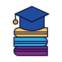 hat graduation with books line and fill style icon vector