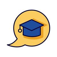 hat graduation in speech bubble line and fill style icon vector