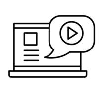 laptop with media player button in speech bubble line style icon vector