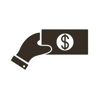 hand with bill dollar silhouette style icon vector