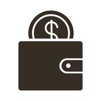 wallet with coin money dollar symbol line style vector