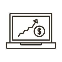 computer laptop with coin and statistics line style icon vector