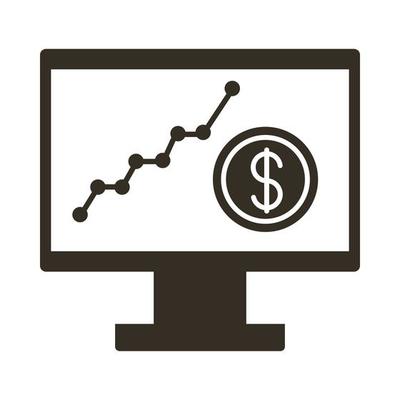 computer desktop with coin and statistics silhouette style icon